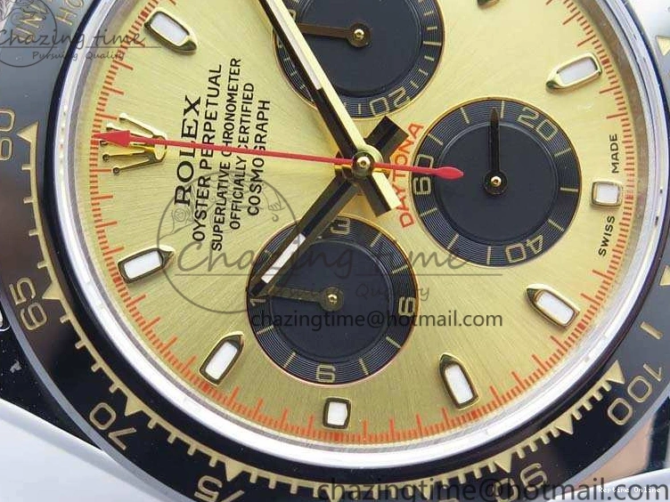 1230 FlexibleFit Daytona SS YG Ceramic Bezel JH Best Edition Gold Dial On SS YG Bracelet A 3528